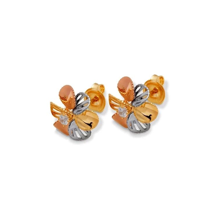 NEW 14K TRICOLOR GOLD FANCY FLOWER STUD EARRINGS: NEW 14K TRICOLOR GOLD FANCY FLOWER STUD EARRINGS FANCY FLOWER STUD EARRINGS NEW 14K TRICOLOR GOLD Width: Approx. 11.5mm Apx WEIGHT: 2.1g