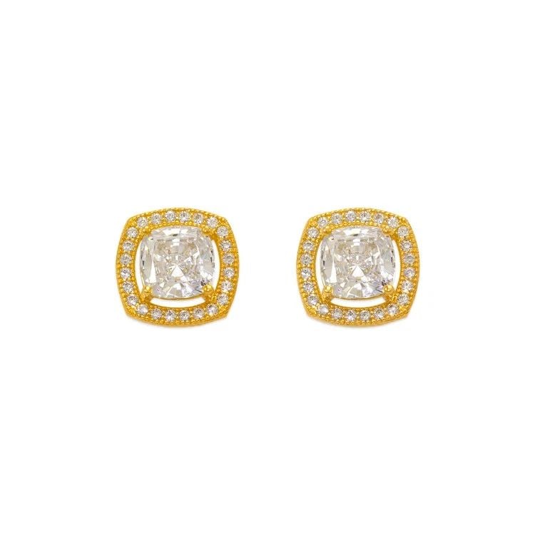 NEW 14K YELLOW GOLD FANCY CUSHION CUT STUD EARRINGS (1 of 2)