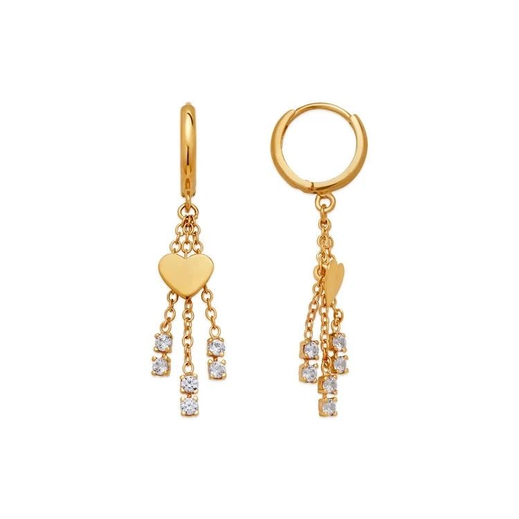 NEW 14K YELLOW GOLD FANCY HEART EARRINGS (1 of 1)