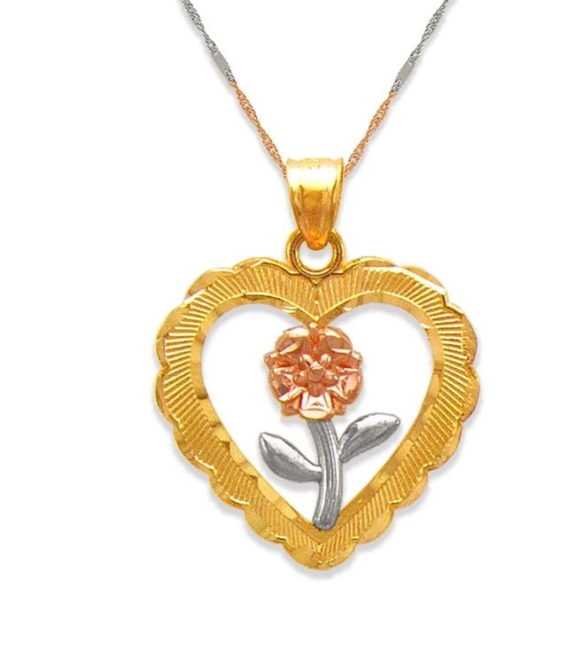 NEW 14K TRICOLOR GOLD ROSE HEART PENDANT (1 of 2)