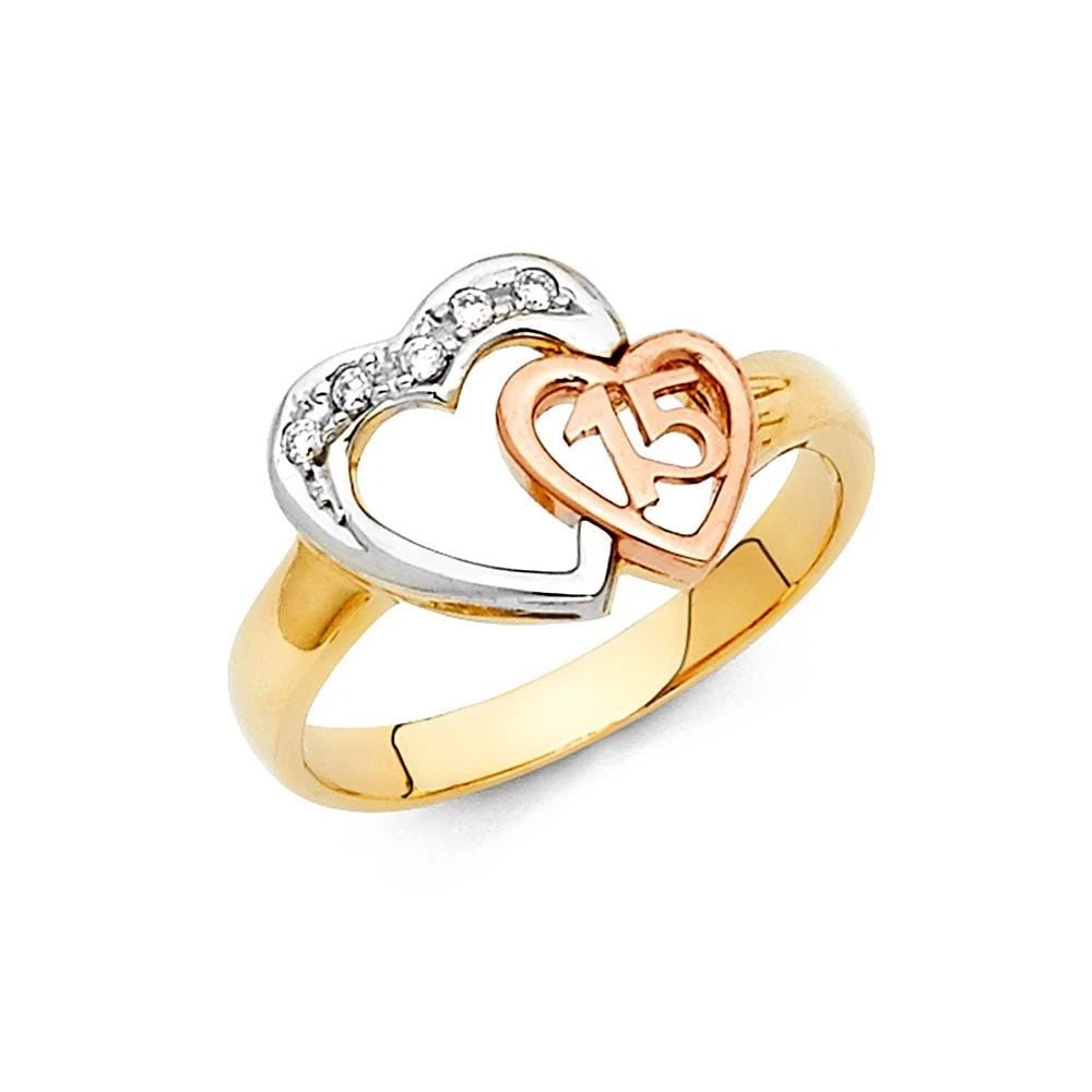 NEW 14K TRI COLOR GOLD 15 YEARS RING - SIZE 7: NEW 14K TRI COLOR GOLD 15 YEARS RING 15 YEARS RING NEW 14K TRI COLOR GOLD WIDTH : 11 mm WEIGHT : 2.1g