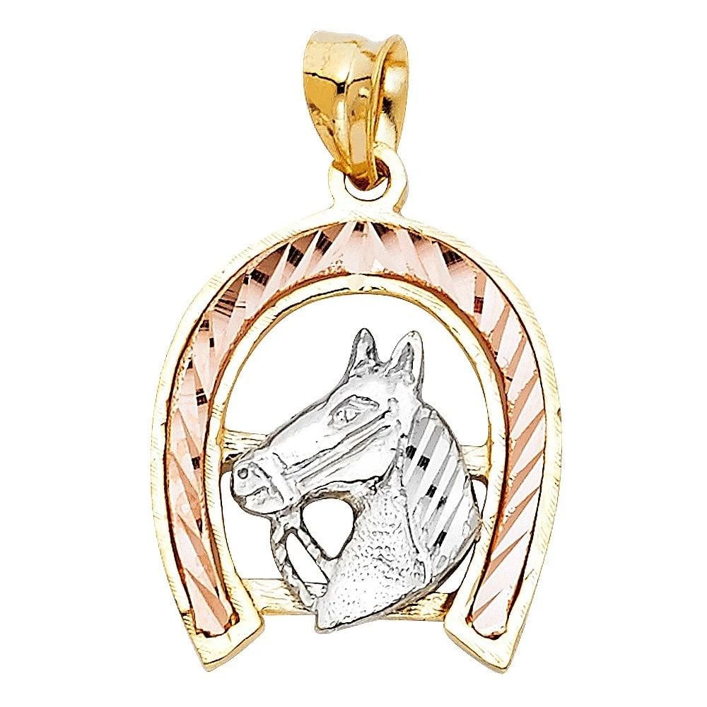 NEW 14K TRI COLOR GOLD LUCKY HORSE SHOE PENDANT (1 of 1)