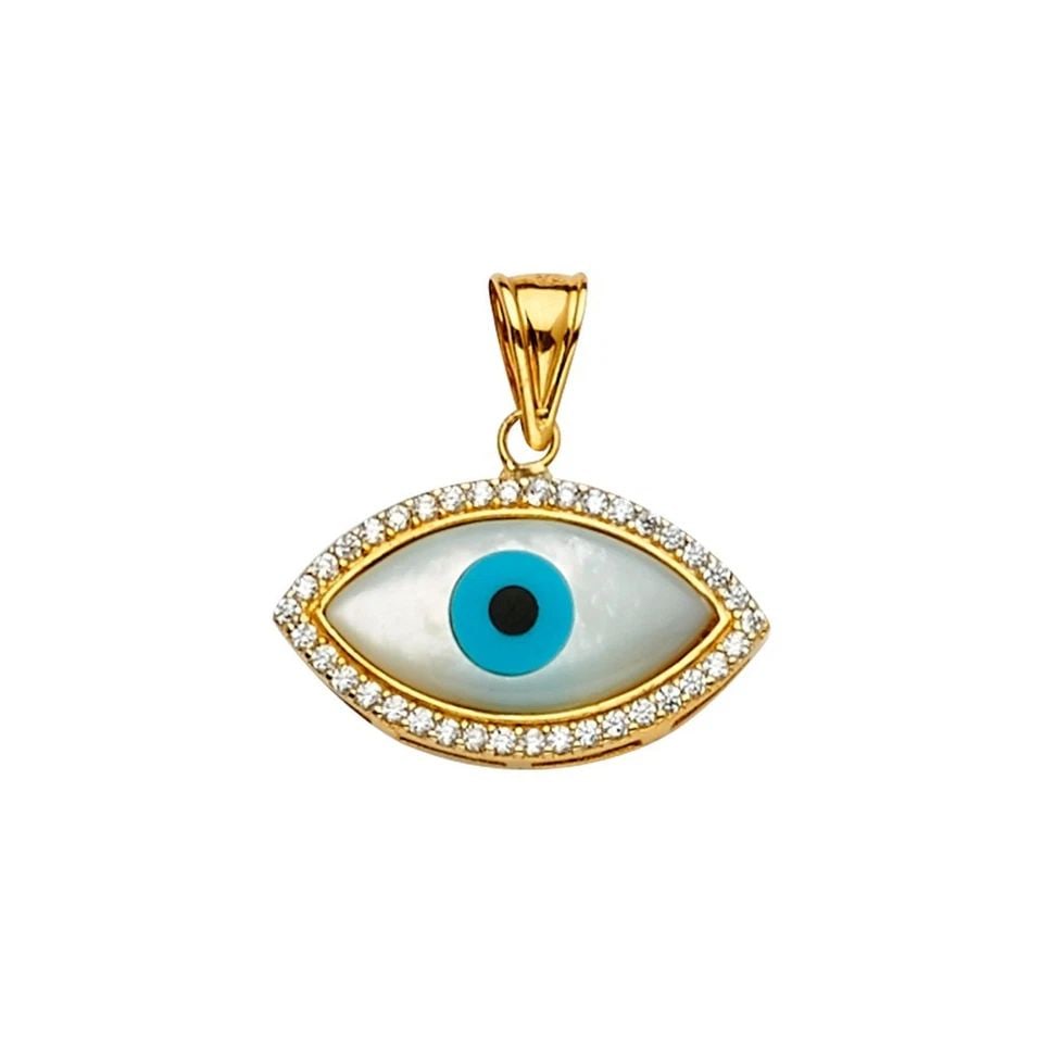 NEW 14K MOTHER OF PEARL+. EVIL EYE PENDANT (1 of 1)