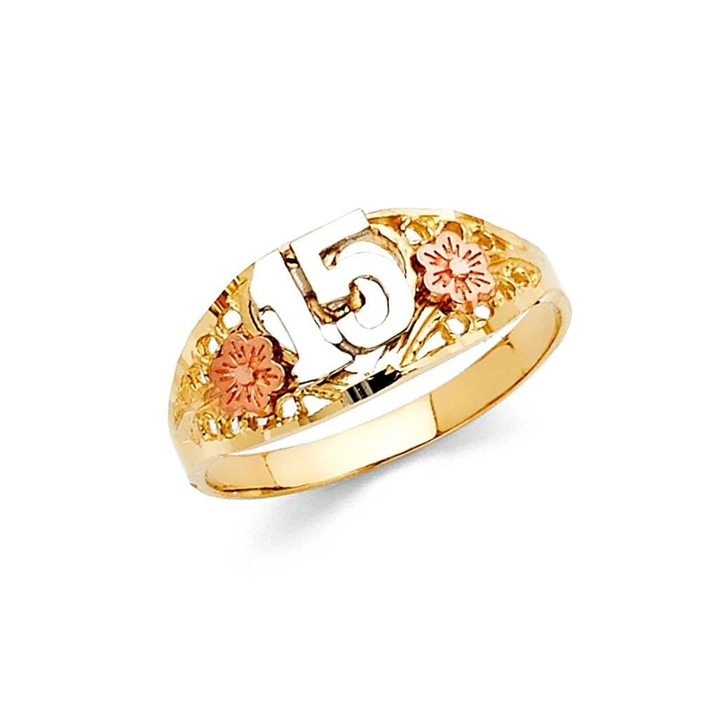 NEW 14K TRI COLOR GOLD 15 YEARS RING -SIZE 7: NEW 14K TRI COLOR GOLD 15 YEARS RING 15 YEARS RING NEW 14K TRI COLOR GOLD WIDTH: 8 mm Average Apx. WEIGHT: 2g
