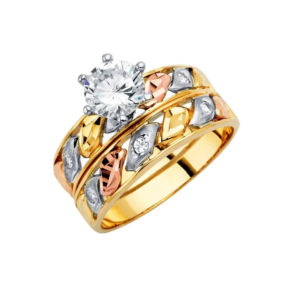 NEW 14K TRI COLOR GOLD LADIES WEDDING BAND/TRIO SET -SIZE 7: NEW 14K TRI COLOR GOLD LADIES WEDDING BAND/TRIO SET LADIES WEDDING BAND/TRIO SET NEW 14K TRI COLOR GOLD WIDTH : Average Apx. WEIGHT : 2g