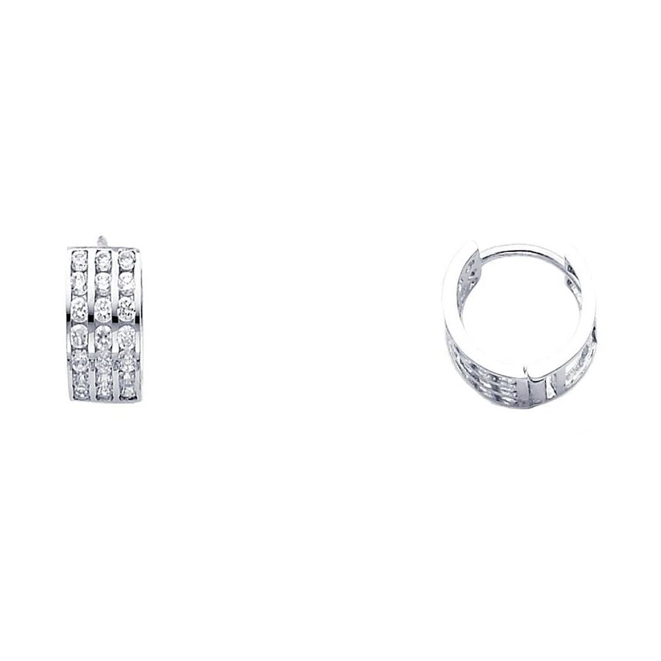 NEW 14K WHITE GOLD TRIPLE HUGGIES EARRINGS: NEW 14K WHITE GOLD TRIPLE HUGGIES EARRINGS TRIPLE HUGGIES EARRINGS NEW 14K WHITE GOLD Height : 11 mm Width : 11 mm Weight : 1.5g