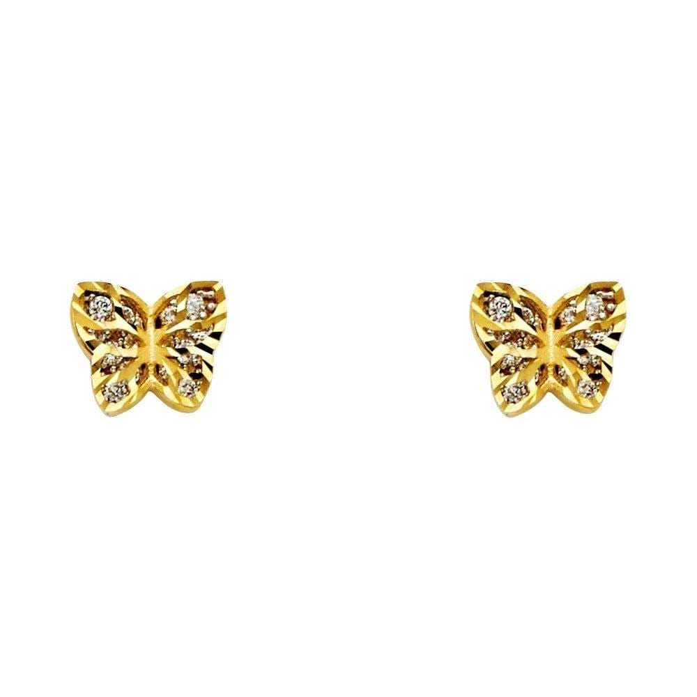 NEW 14K YELLOW GOLD BUTTERFLY POST EARRINGS (1 of 1)