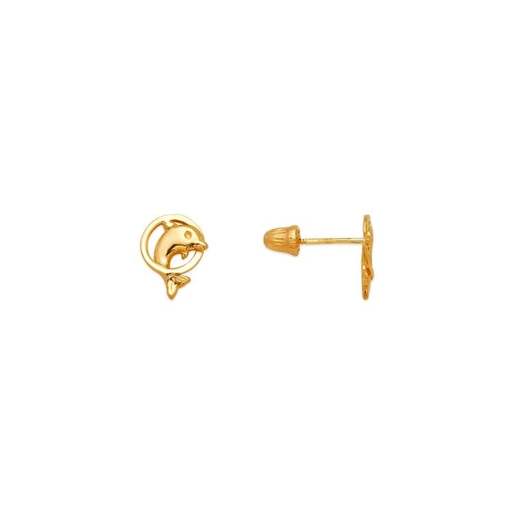 NEW 14K YELLOW GOLD DOLPHIN RING STUD EARRINGS (1 of 1)