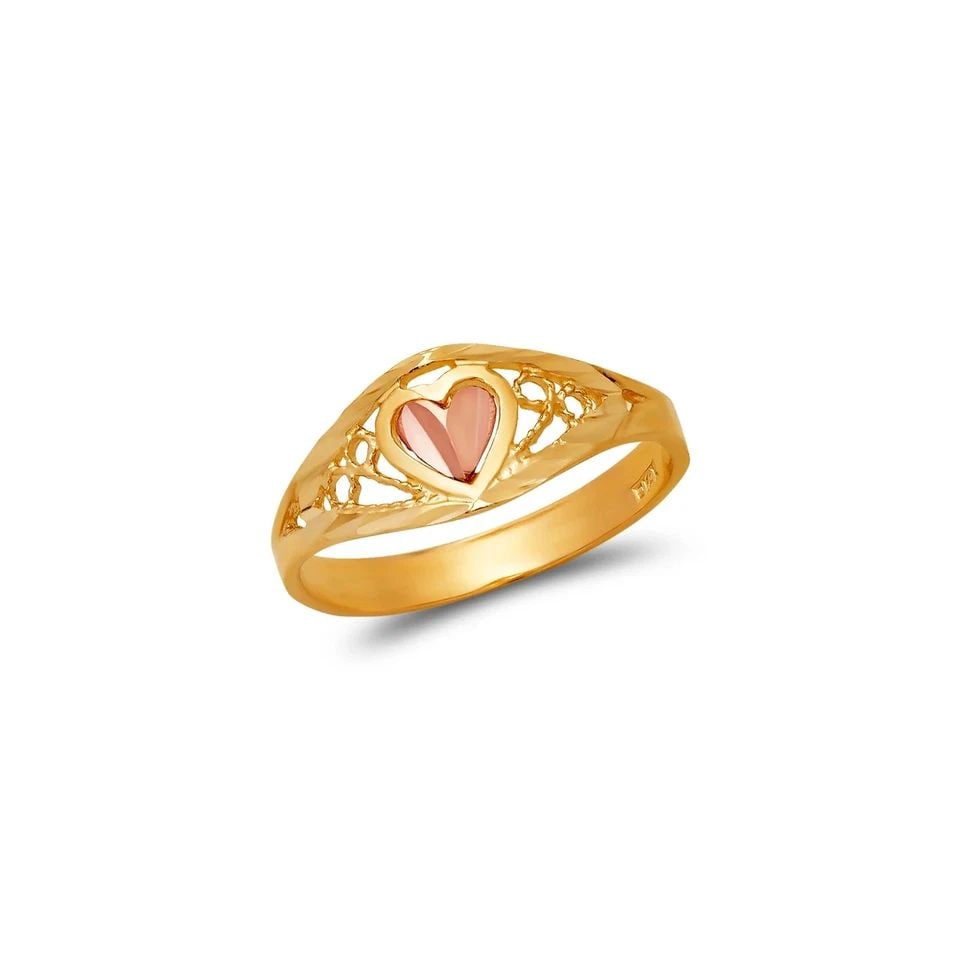 NEW 14K TWO TONE GOLD LADIES HEART FILIGREE RING (1 of 1)