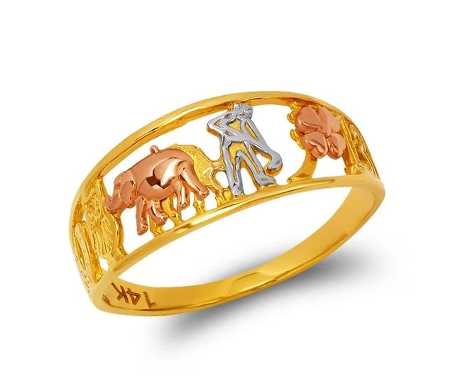 NEW 14K TRICOLOR GOLD LADIES GOODLUCK FILIGREE RING: NEW 14K TRICOLOR GOLD LADIES GOODLUCK FILIGREE RING LADIES GOODLUCK FILIGREE RING NEW 14K TRICOLOR GOLD SIZE Apx: 8mm WEIGHT: 2.0g