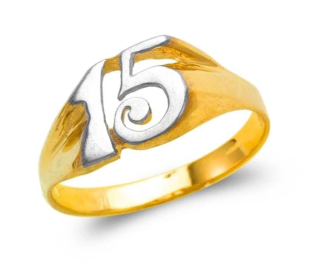 NEW 14K TWO TONE GOLD LADIES 15 ANOS RING: NEW 14K TWO TONE GOLD LADIES 15 ANOS FILIGREE RING LADIES 15 ANOS FILIGREE RING NEW 14K TWO TONE GOLD SIZE Apx: 8mm WEIGHT: 2.0g