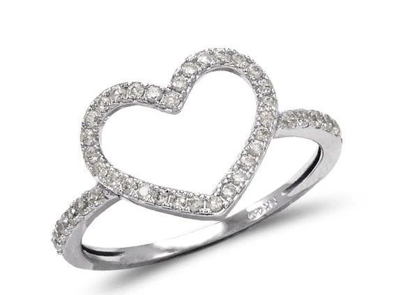 NEW 14K WHITE GOLD LADIES FANCY WHITE HEART RING (1 of 2)