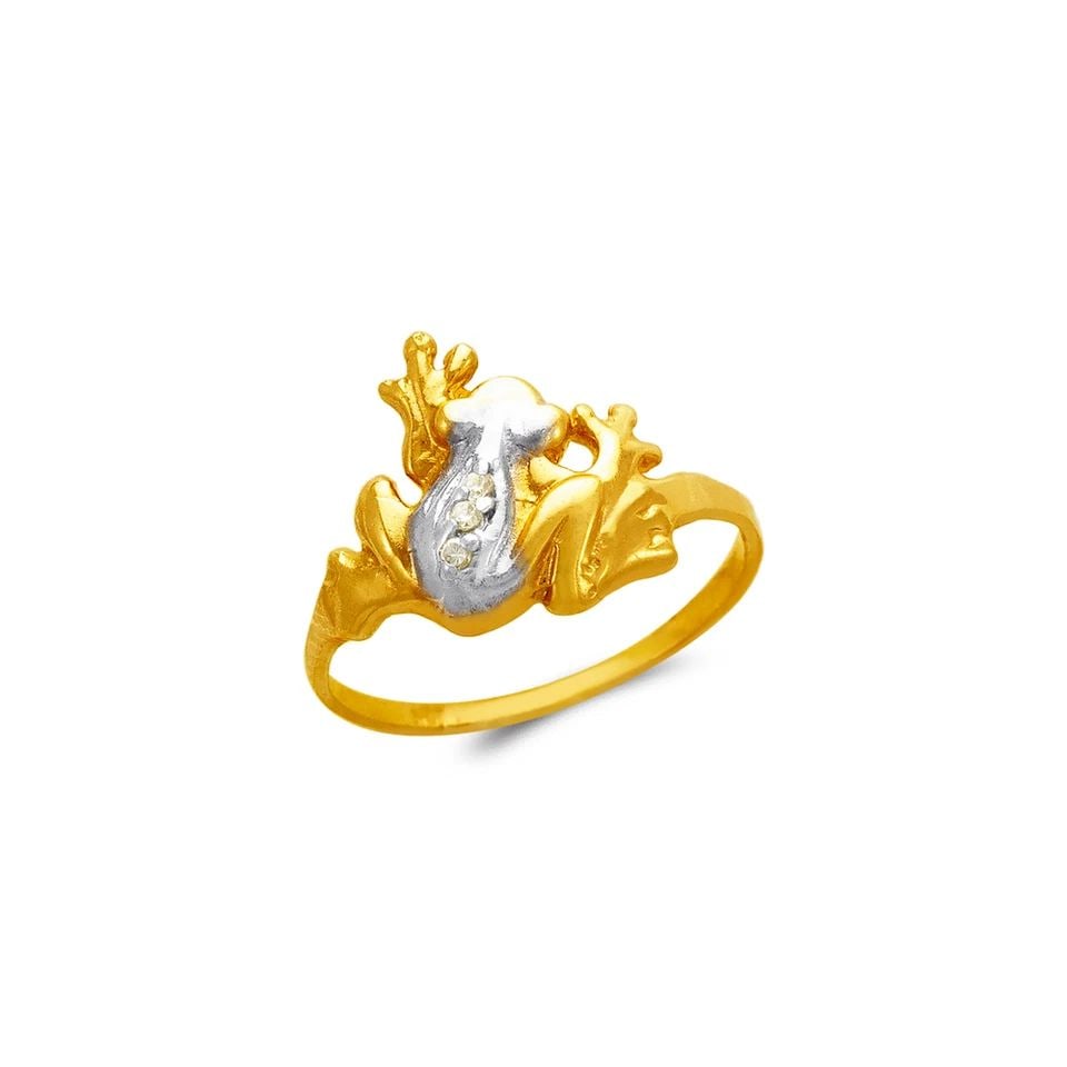 NEW 14K TWO TONE GOLD LADIES FOUR LEAF CLOVER FILIGREE RING: NEW 14K TWO TONE GOLD LADIES FROG FASHION RING LADIES FROG FASHION RING NEW 14K TWO TONE GOLD SIZE Apx: 12mm WEIGHT: 2.0g
