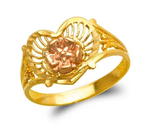NEW 14K TWO TONE GOLD LADIES HEART ROSE FILIGREE RING: NEW 14K TWO TONE GOLD LADIES HEART ROSE FILIGREE RING LADIES HEART ROSE FILIGREE RING NEW 14K TWO TONE GOLD SIZE Apx: 12mm WEIGHT: 2.0g