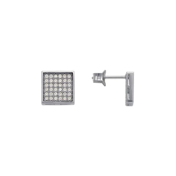 NEW 14K WHITE GOLD FANCY SQUARE PAVE STUD EARRINGS: NEW 14K WHITE GOLD FANCY SQUARE PAVE STUD EARRINGS FANCY SQUARE PAVE STUD EARRINGS NEW 14K WHITE GOLD Width: Approx. 8x8mm Apx WEIGHT: 2g