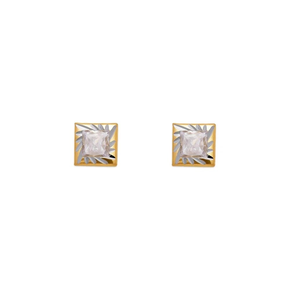 NEW 14K TWO TONE GOLD SQUARE DIAMOND CUT STUD EARRINGS (1 of 2)