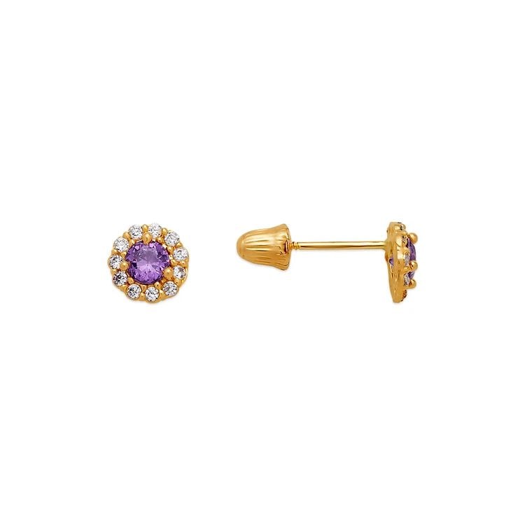 NEW 14K YELLOW GOLD 3MM PURPLE ROUND STUD EARRINGS (1 of 1)