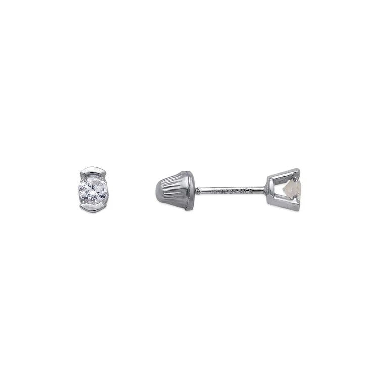 NEW 14K WHITE GOLD OPEN BEZEL STUD EARRINGS: NEW 14K WHITE GOLD OPEN BEZEL STUD EARRINGS OPEN BEZEL STUD EARRINGS NEW 14K WHITE GOLD Width: Approx. 2x3mm Apx WEIGHT: 2g