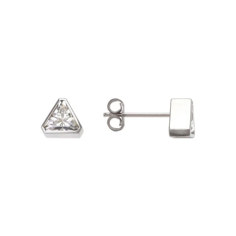 NEW 14K WHITE GOLD TRIANGLE BEVELED STUD EARRINGS (1 of 1)