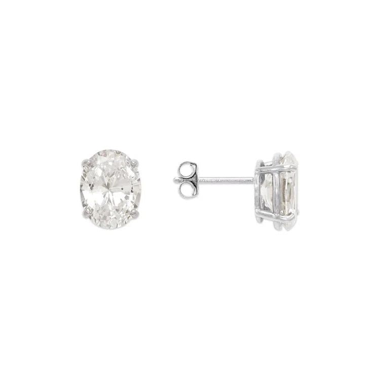 NEW 14K WHITE GOLD OVAL CUT STUD EARRINGS (1 of 1)