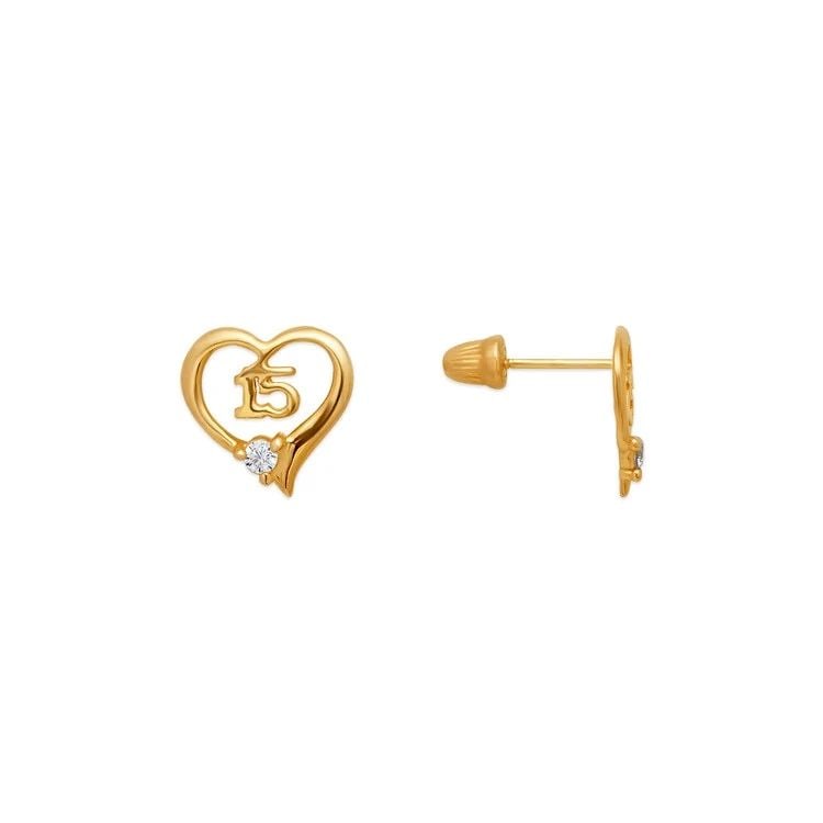 NEW 14K YELLOW GOLD 15 ANOS HEART STUD EARRINGS: NEW 14K YELLOW GOLD 15 ANOS HEART STUD EARRINGS 15 ANOS HEART STUD EARRINGS NEW 14K YELLOW GOLD Width: Approx. 9x9mm Apx WEIGHT: 2g