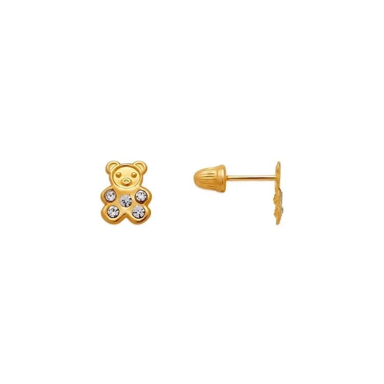 NEW 14K YELLOW GOLD BEAR STUD EARRINGS (1 of 1)