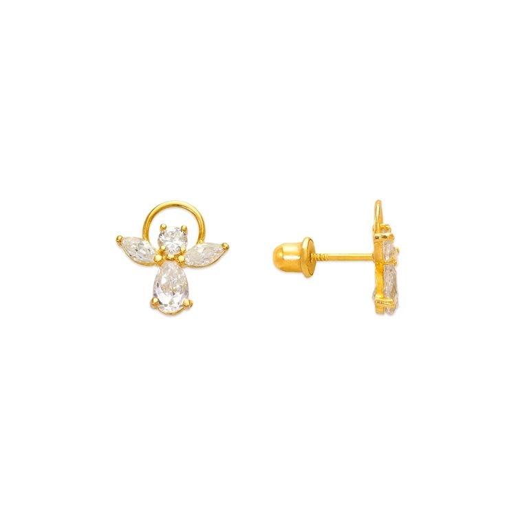 NEW 14K YELLOW GOLD ANGEL STUD EARRINGS (1 of 1)
