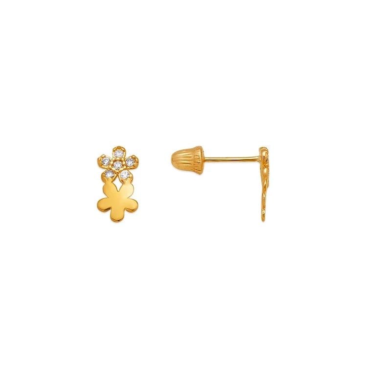 NEW 14K YELLOW GOLD DOUBLE FLOWER PAVE STUD EARRINGS: NEW 14K YELLOW GOLD DOUBLE FLOWER PAVE STUD EARRINGS DOUBLE FLOWER PAVE STUD EARRINGS NEW 14K YELLOW GOLD Width: Approx. 5x9mm Apx WEIGHT: 2g