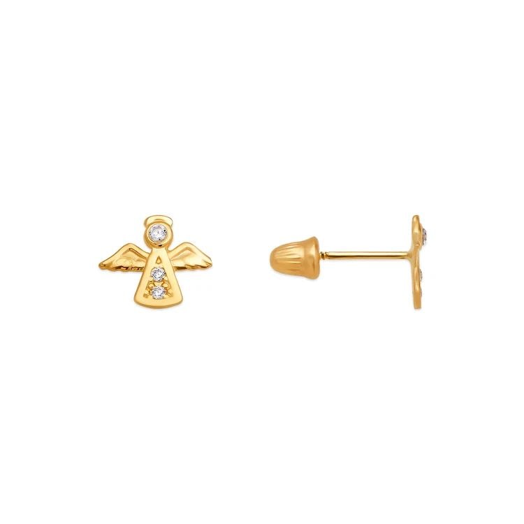 NEW 14K YELLOW GOLD ANGEL PAVE STUD EARRINGS (1 of 1)