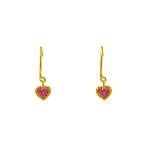 NEW 14K YELLOW GOLD DANGLING PINK HEART STUD EARRINGS: NEW 14K YELLOW GOLD DANGLING PINK HEART STUD EARRINGS DANGLING PINK HEART STUD EARRINGS NEW 14K YELLOW GOLD Width: Approx. 10mm AVERAGE Apx WEIGHT: 2g