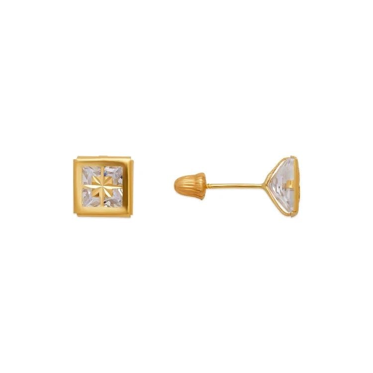 NEW 14K YELLOW GOLD 6MM SQUARE BEZEL STUD EARRINGS (1 of 1)