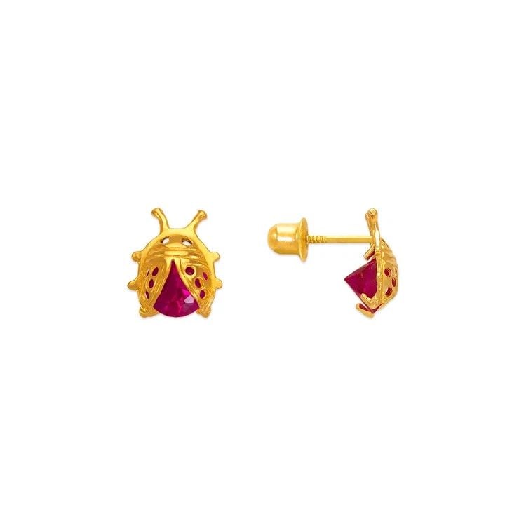 NEW 14K YELLOW GOLD 7MM LADYBUG STUD EARRINGS (1 of 1)
