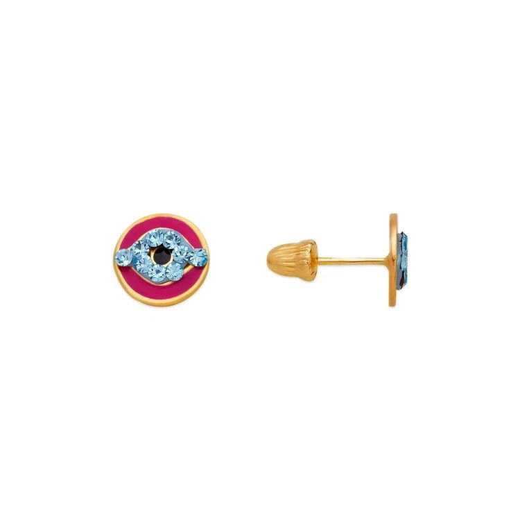 NEW 14K YELLOW GOLD EVIL EYE ENAMEL STUD EARRINGS: NEW 14K YELLOW GOLD EVIL EYE ENAMEL STUD EARRINGS EVIL EYE ENAMEL STUD EARRINGS NEW 14K YELLOW GOLD Width: Approx. 7mm Apx WEIGHT: 2g