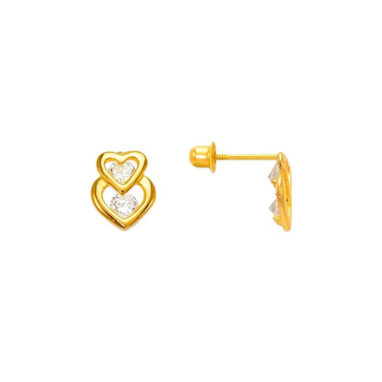 NEW 14K YELLOW GOLD DOUBLE HEART STUD EARRINGS: NEW 14K YELLOW GOLD DOUBLE HEART STUD EARRINGS DOUBLE HEART STUD EARRINGS NEW 14K YELLOW GOLD Width: Approx. 7x9mm Apx WEIGHT: 2g