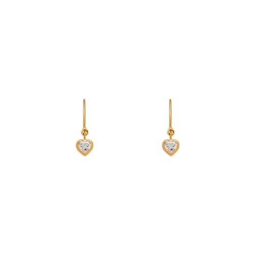 NEW 14K YELLOW GOLD DANGLING WHITE HEART STUD EARRINGS: NEW 14K YELLOW GOLD DANGLING WHITE HEART STUD EARRINGS DANGLING WHITE HEART STUD EARRINGS NEW 14K YELLOW GOLD Width: Approx. 10mm AVERAGE Apx WEIGHT: 2g