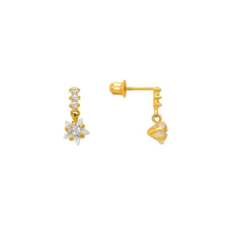 NEW 14K YELLOW GOLD DANGLING STAR STUD EARRINGS (1 of 1)