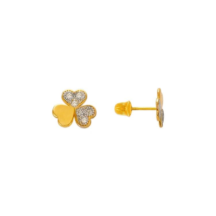 NEW 14K YELLOW GOLD CLOVER PAVE STUD EARRINGS: NEW 14K YELLOW GOLD CLOVER PAVE STUD EARRINGS CLOVER PAVE STUD EARRINGS NEW 14K YELLOW GOLD Width: Approx. 7x7mm Apx WEIGHT: 2g
