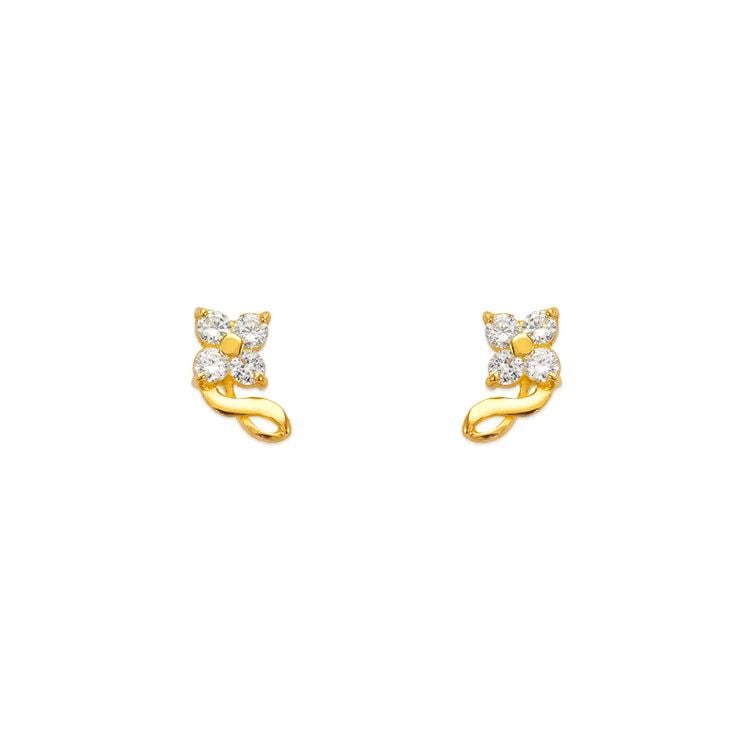 NEW 14K YELLOW GOLD FLOWER STUD EARRINGS (1 of 1)