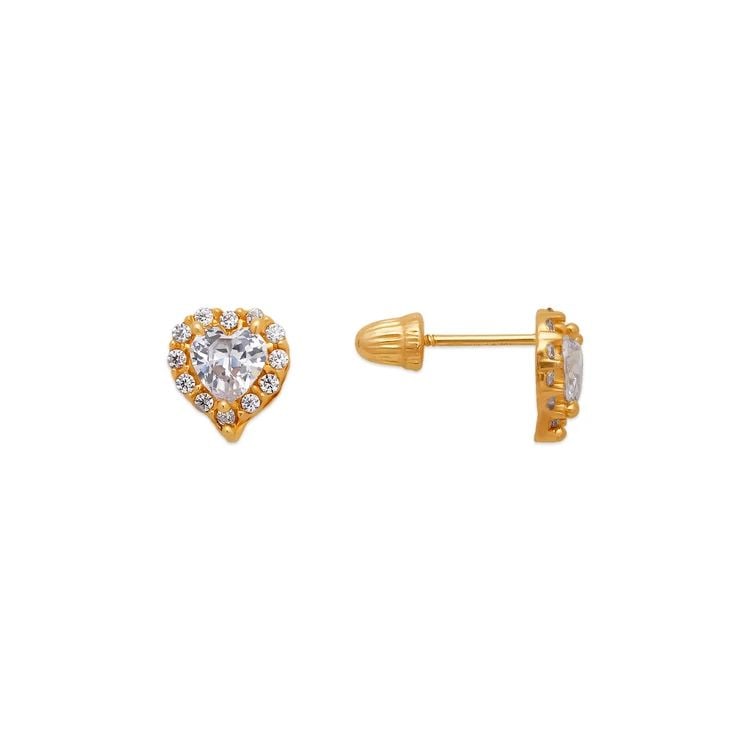 NEW 14K YELLOW GOLD HEART WHITE HALO STUD EARRINGS: NEW 14K YELLOW GOLD HEART WHITE HALO STUD EARRINGS HEART WHITE HALO STUD EARRINGS NEW 14K YELLOW GOLD Width: Approx. 4mm Apx WEIGHT: 2g