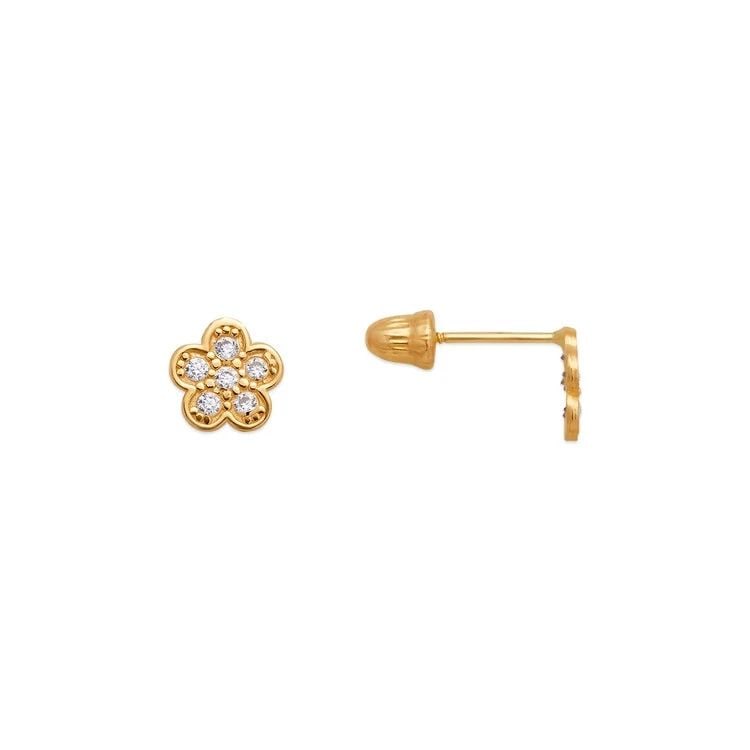 NEW 14K YELLOW GOLD FLOWER PAVE STUD EARRINGS: NEW 14K YELLOW GOLD FLOWER PAVE STUD EARRINGS FLOWER PAVE STUD EARRINGS NEW 14K YELLOW GOLD Width: Approx. 5x5mm Apx WEIGHT: 2g