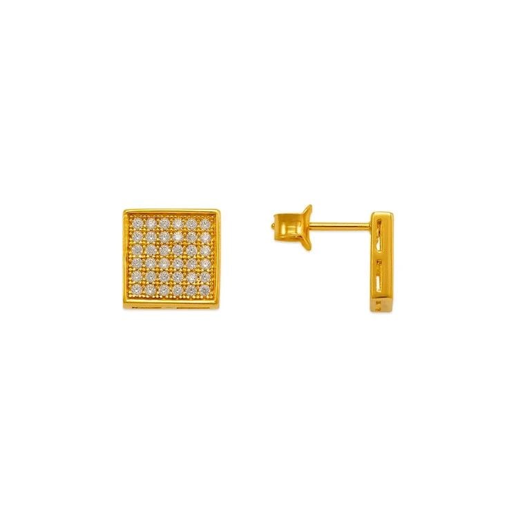 NEW 14K YELLOW GOLD FANCY SQUARE PAVE STUD EARRINGS: NEW 14K YELLOW GOLD FANCY SQUARE PAVE STUD EARRINGS FANCY SQUARE PAVE STUD EARRINGS NEW 14K YELLOW GOLD Width: Approx. 8x8mm Apx WEIGHT: 2g
