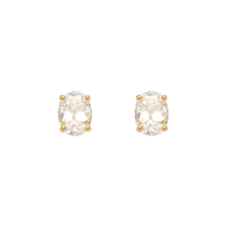 NEW 14K YELLOW GOLD OVAL CUT STUD EARRINGS (1 of 1)