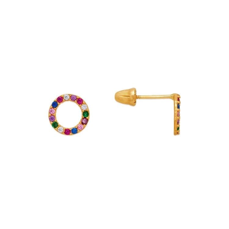 NEW 14K YELLOW GOLD RAINBOW CIRCLE STUD EARRINGS (1 of 1)