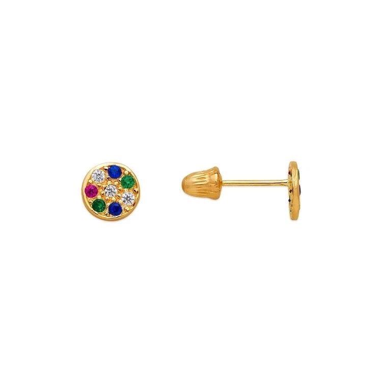 NEW 14K YELLOW GOLD RAINBOW DISC STUD EARRINGS (1 of 1)