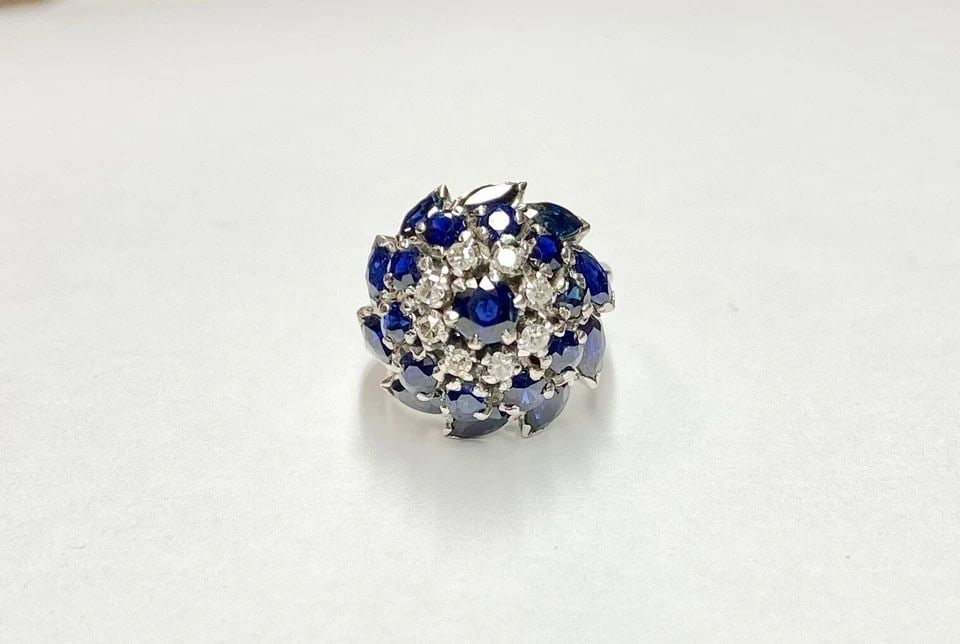 18K WHITE GOLD, RING & EARRINGS, 7.3CTW SAPPHIRES, 0.25CTW DIAMONDS 14.2 GRAM (1 of 2)