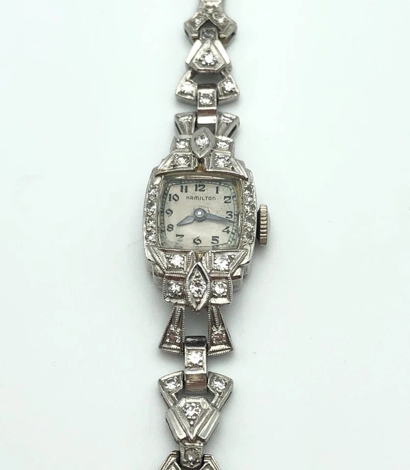 WOMAN'S VINTAGE HAMILTON WATCH PLATINUM AND 1.6CTS VS DIAMONDS, 17 JEWELS: HAMILTON VINTAGE WOMAN'S WATCH PLATINUM AND 1.6CTS DIAMONDS, 17 JEWELS Hamilton Vintage Woman's Watch Platinum and Diamonds 17 Jewels You are bidding on a Hamilton Vintage Woman's Watch Platinum and D