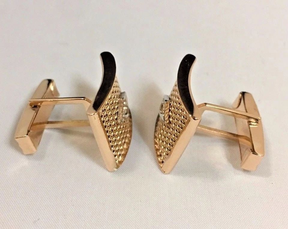 18K GOLD CUSTOM MADE CUFF LINK'S WITH TWO ROUND WHITE SAPPHIRES (17.3 GRAM) (1 of 2)