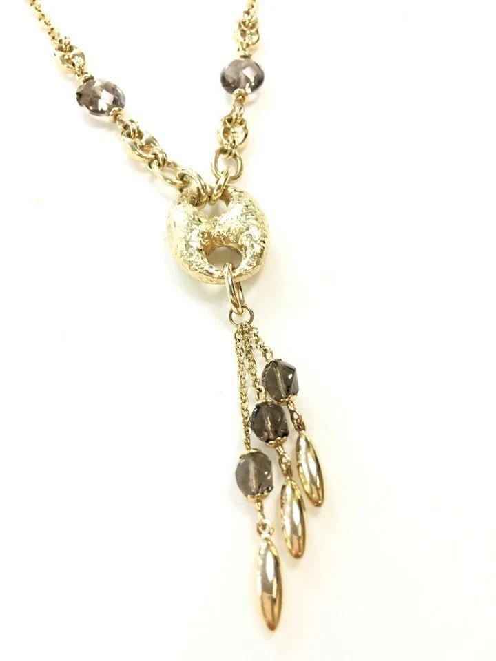 14K YELLOW GOLD CUSTOM MADE NECKLACE WITH SMOKY QUARTZ ( 16 INCH ) 17.9G (1 of 2)