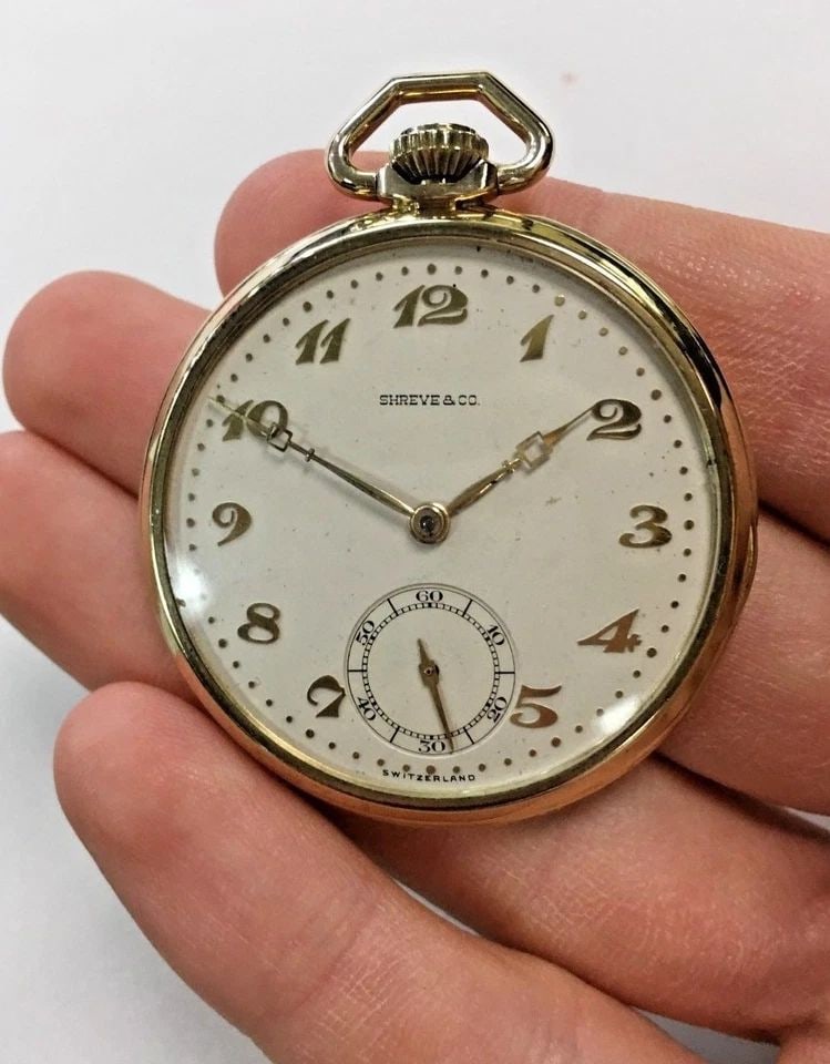 SHREVE & CO. POCKET WATCH WITH 14K SOLID GOLD CASE, 17J (1 of 2)