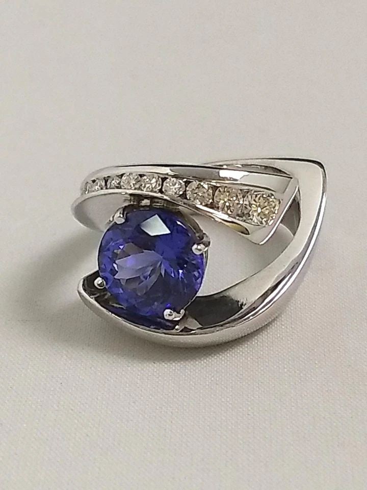 14K WHITE GOLD RING, TANZANITE, PINK SAPPHIRE, RUBY, DIAMONDS (SIZE 4.5) 7.5GRAM (1 of 2)